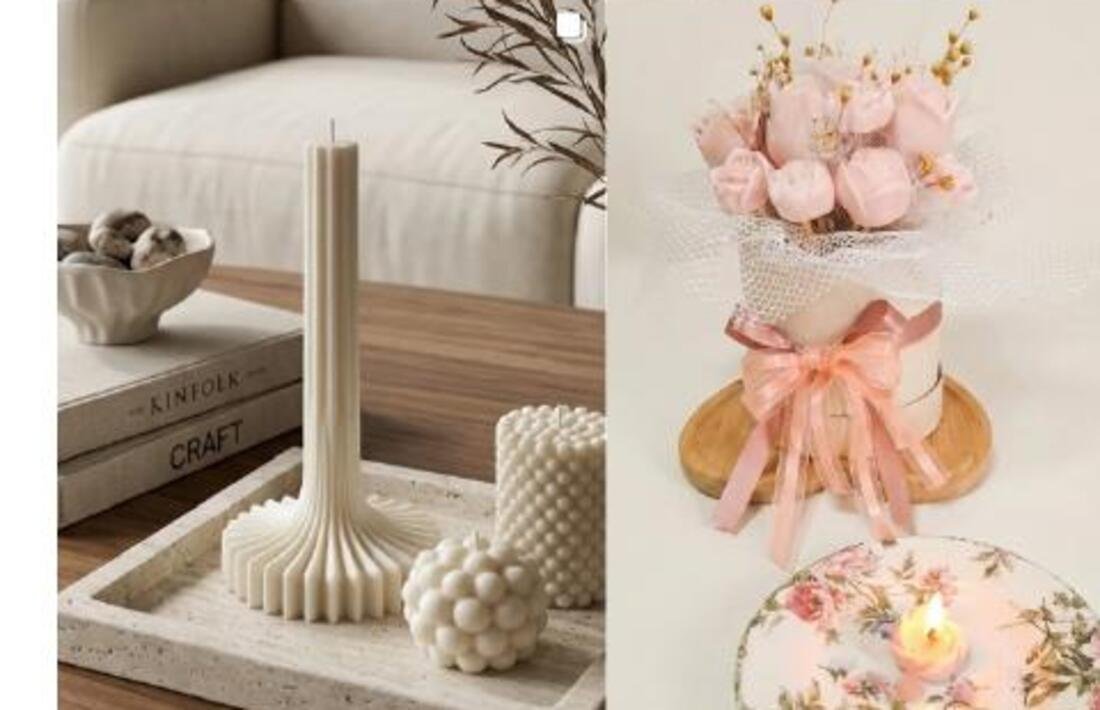 Composição elegante de velas e presente floral LindVelas